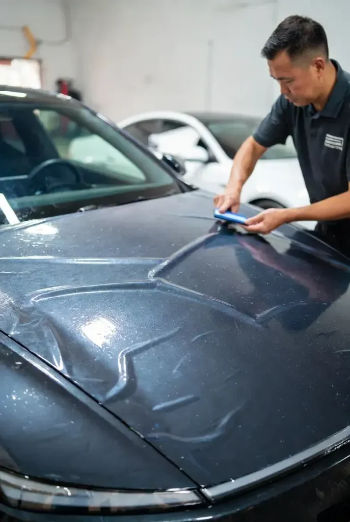 Self-healing paint protection film installation on luxury car in Melbourne